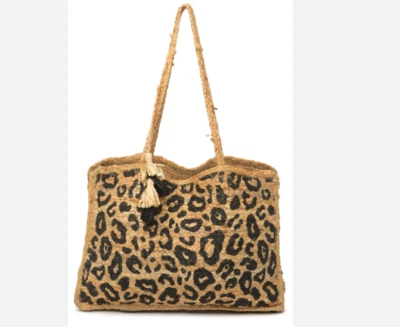 NWT - Magid Large 13.5" Leopard Straw Jute Beach Tote Bag - Image 1 of 4