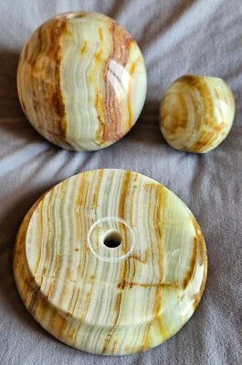 Socle + 2 boules ou éléments sphériques en onyx de pied de lampe vintage - Photo 1/4