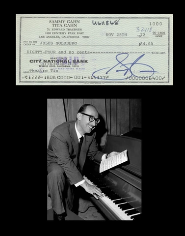 SAMMY CAHN Autographed Inscribed Signed Check Document, Academy Award, Oscar Cover