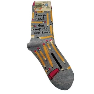 Blue Q I'm A Nerd and Not the Cool Kind Crew Socks Women's Size 5-10 Grey Black - Picture 1 of 9