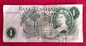 375. Billete de 1£ del Banco de Inglaterra de la Reina Isabel II de 1970 serie temprana n.º CU42 - Imagen 1 de 5