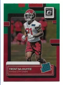 Donruss Trent McDuffie 2022 rojo y verde óptica Prizm revisión novato #P-355 Chiefs - Imagen 1 de 2