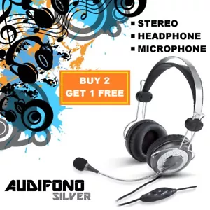 Audifono Silver Headphones with Microphone for Gaming Headset for iPhone Samsung - Picture 1 of 7