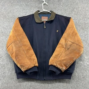 VTG Golden Bear Jacket Mens L Blue Brown Varsity Bomber Wool Genuine Leather 90s - Picture 1 of 15