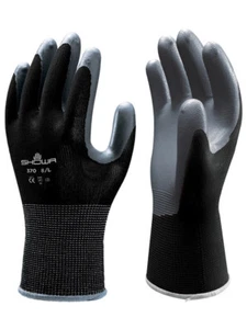 10 Pairs SHOWA 370 Lightweight Flexible Precision Grip Gloves Nitrile Palm BLACK - Picture 1 of 5