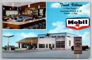 Truck Village Lennox South Dakota SD Mobil Gas Station c1950 Postcard - Picture 1 of 2