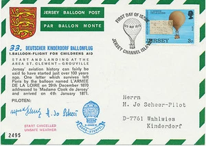 GB JERSEY 1973 33th German Balloonpost-Flight "START CANCELLED - UNSAFE WEATHER" - Picture 1 of 2