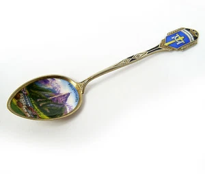 Vintage Germany .800 Silver Oberammergau Pasions Theater Enamel Souvenir Spoon - Picture 1 of 11