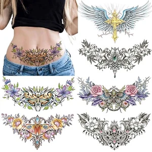 6 Sheets Chest Large Temporary Tattoo for Women Abdomen Waist Back Fake - Picture 1 of 8