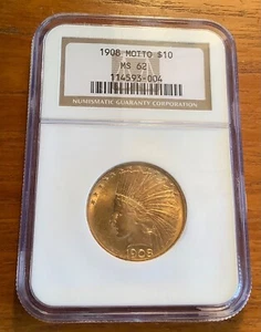 1908 MOTTO $10 GOLD INDIAN HEAD EAGLE NGC MS 62 - Picture 1 of 4