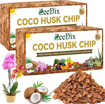Paquete de 2 chips de cáscara de coco Zeedix para plantas, mantillo de chips de coco 100 % orgánico con  Foto 1 de 4