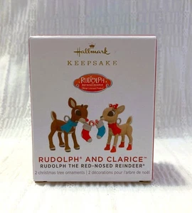NEW Hallmark RUDOLPH & CLARICE 2021 Mini Christmas Ornament Reindeer Set of 2 - Picture 1 of 3