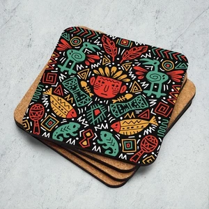 Aztec Tribal Pattern Drink Coaster – Cork Backed MDF, Heat-Resistant, Non-Slip - Picture 1 of 1