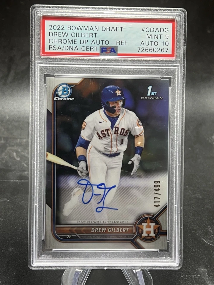 Bowman Draft 2022 cromo Drew Gilbert #CDA-DG refractor automático/499 PSA 9 automático 10 Foto 1 de 1