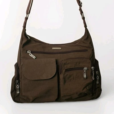 Bolsa tote BAGGALLINI viagem tiracolo marrom náilon vários bolsos forro azul - Imagem 1 de 4