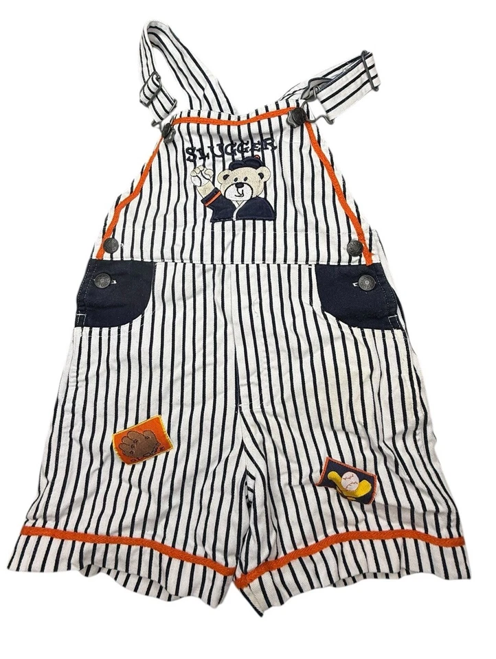 vtg sesame street stripped slugger overalls 4T baseball shorts 90s Rare - Image 1 of 4