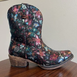 Roper Women's Western Boots,Ingrid Floral Design, Snip Toe ,Size 7 - Picture 1 of 14
