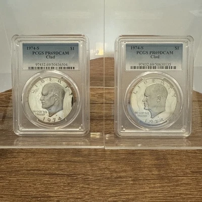 1974-S Dólar Eisenhower PROVA por PCGS PR69 DCAM-Clad X2 - Imagem 1 de 2