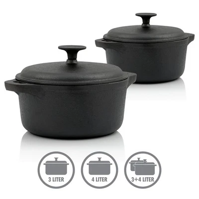 Gusseisen Cocotte Bräter mit Deckel rund schwarz Schmortopf Topf BBQ-Toro - Bild 1 von 4