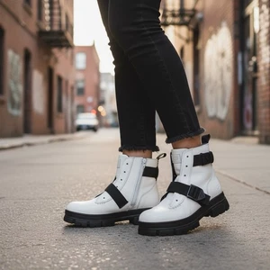 Botas para mujer UGG Ashton blancas negras talla 9 con cordones estilo hebillas plataforma moto - Imagen 1 de 21