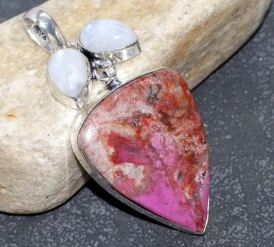 Classy Cobalt Calcite Rainbow Moonstone 925 Silver Plated Pendant 2.4" Gift GW - Image 1 of 3