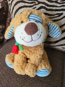 Puppy Dog Brown Sitting w Rose In Mouth 11" Plush Stuffed Toy. Midland Brands. - Picture 1 of 5