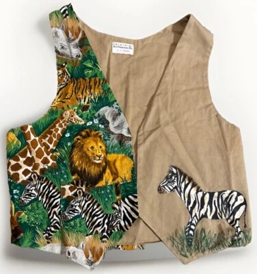 Camisa Chaleco Naturaleza Zoológico Animales Safari Africanos Años 80 De Colección Por LL Johnson Foto 1 de 4