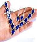 Blue Crystal Choker Rhinestone Necklace Earring Set Bridal Prom Pageant