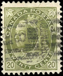 Canada 20 cent Scott #84 Used Fine+ 1900 Queen Victoria Numeral Issue Stamp - Foto 1 di 2