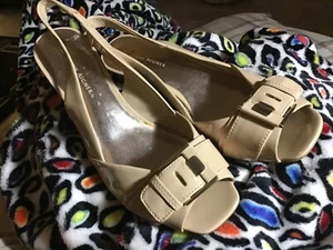 Etienne Aigner Shoes Wedge Heeled Sandals Size 7.5  Beige Pantent - Picture 1 of 5