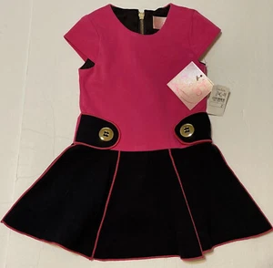 NEW! Zoe Ltd Girl’s Hot Pink&Black w/Gold Buttons Fit & Flare Dress ~ Size 2 - Picture 1 of 11