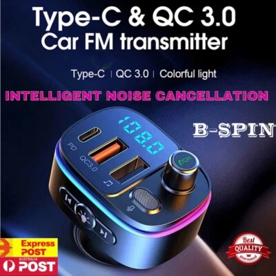FM Transmitter Wireless Bluetooth Car Kit Radio Adapter USB Type C Charger Call - Image 1 of 4
