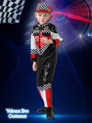 U-E3-1 детский гоночный водитель костюм черный красный клетчатый комбинезон + шляпа - Изображение 1 из 4