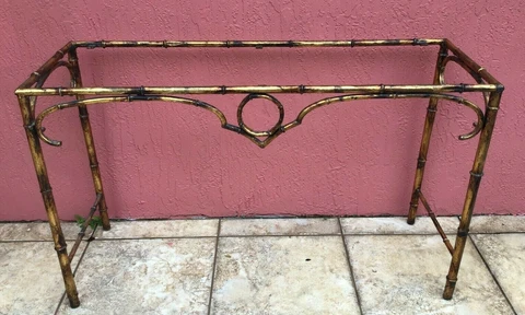 Faux Bamboo Gilt Metal Console Hall Table Cover