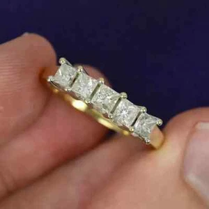 0.60 Ct Princess Cut EF/VS Certified Lab Grown Diamond Band Ring 14K Yellow Gold - Picture 1 of 24