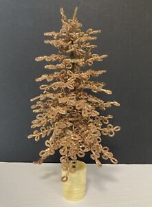 Vintage / Antique Spun Tinsel Metal Table Top Christmas Tree 14" ~ Gold/Copper
