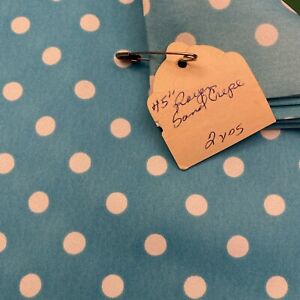 2yds x 45in Vintage  Turquoise Blue w/ White Dots Rayon Sand Crepe Fabric