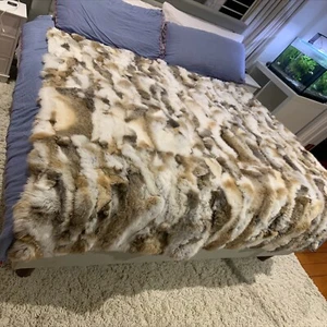 Warm Genuine Rabbit Fur Throw Blanket Soft Sofa Cover Luxury Bedspread 88inx86in - Picture 1 of 17