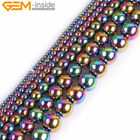 Metallic Coated Multi Color Hematite Beads Round Loose Beads Jewelry Making 15"