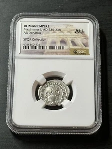 Roman Empire Maximinus I AD 235-238 AR Denarius NGC AU SPQR Collection (Slab2459 - Picture 1 of 2