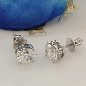 4 Ct Oval Cut Simulated Diamond Solitaire Stud Earrings Real 925 Sterling Silver - Picture 1 of 10