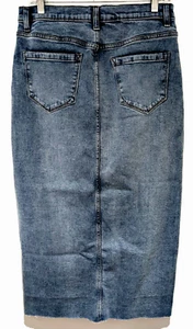 Falda midi vaquera Kensie 8/29 abertura frontal vintage de lujo azul muy desgastado denim - Imagen 1 de 5