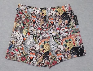 Ed Hardy gefütterte Swin Shorts Totenkopf Panther Print Herren Größe XL Netz 7" Schrittlänge - Bild 1 von 12