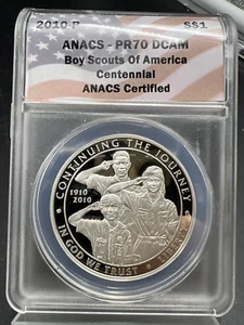 2010 $1 BSA Boy Scouts of America Centennial Silver Dollar ANACS PR70 DCAM Proof - Picture 1 of 11