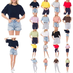 MixMatchy Basic Solid Boxy Kurzarm Crop Top - Bild 1 von 27