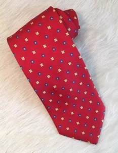 CHOPARD Classic Silk Tie Red w/ Blue & Yellow, Logo On Small End ITALY - Picture 1 of 6