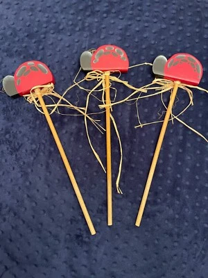 Wooden Ladybugs Decor On Dowels 14" Party Baby/Child Room Spring Garden Set of 3 - Image 1 of 4