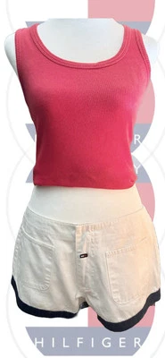 De colección - Pantalones cortos Tommy Hilfiger 1998 blanco y azul marino ribete denim acampanados - 7 Foto 1 de 4