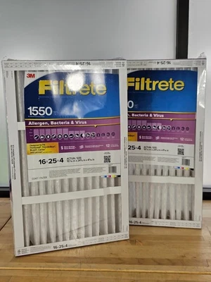 2 Pack - 16x25x4" - Filtrete 1550 Pleated Allergen Furnace Air Filter MERV 12 - Image 1 of 4