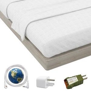 Earthing Grounding Fitted Sheet with Earth Connection Cable 5% Pure Silver Fi... - Picture 1 of 8